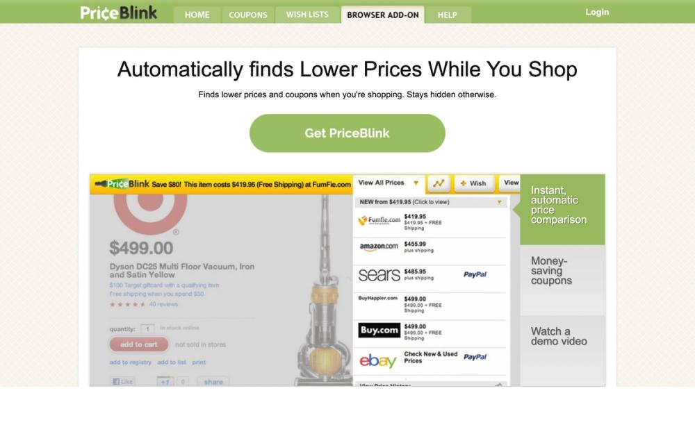 Screenshot of PriceBlink